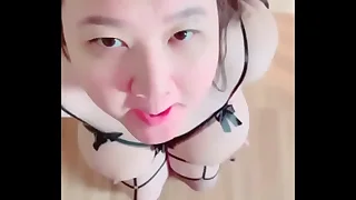 Asian teen connected with chubby tits swallows hot cum